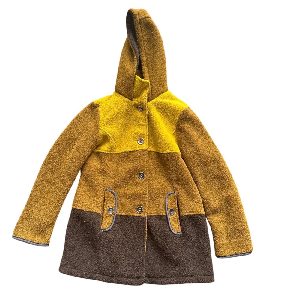 Susan Graver Womens Colorblock Hooded Fleece Coat Yellow‎ Brown A235432 Size M